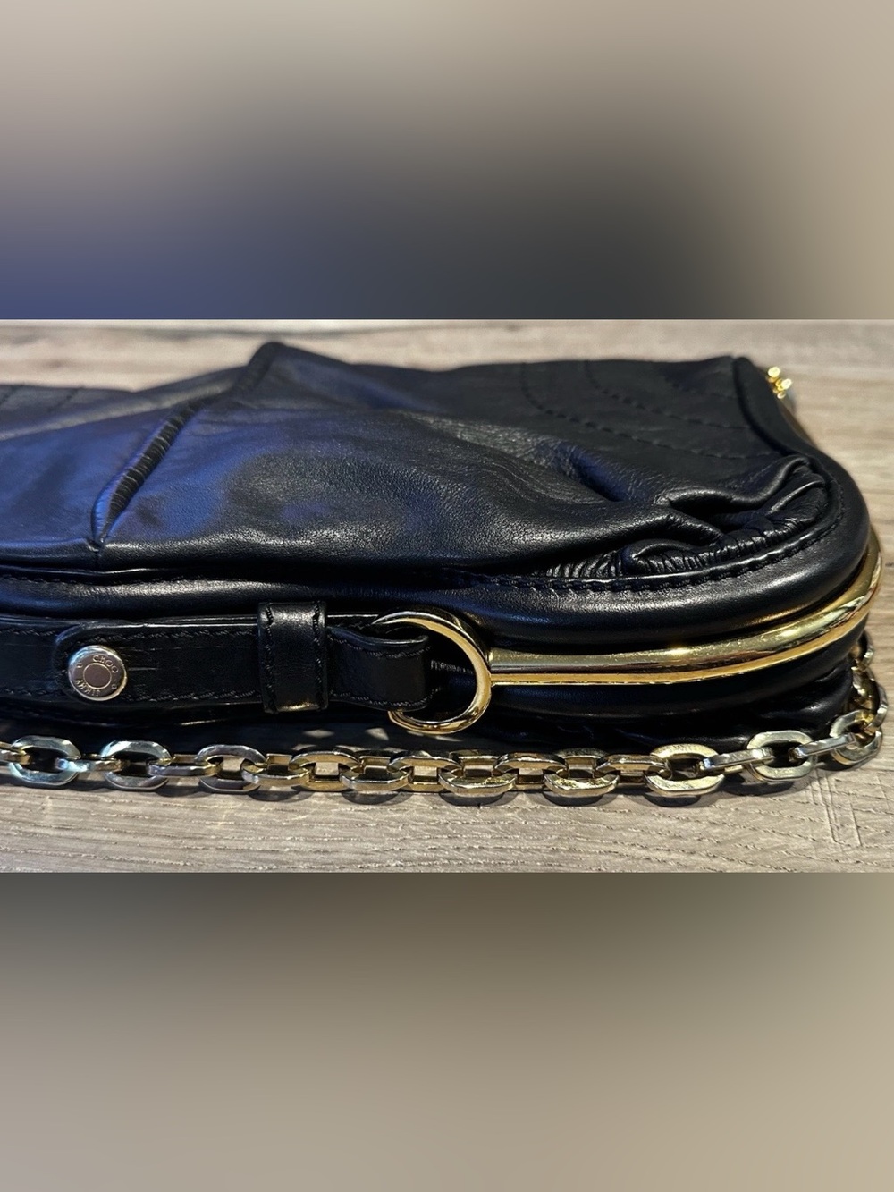 Jimmy Choo Black Leather Chain Shoulder Bag Gold Hardware with COA - Picture 6 of 13